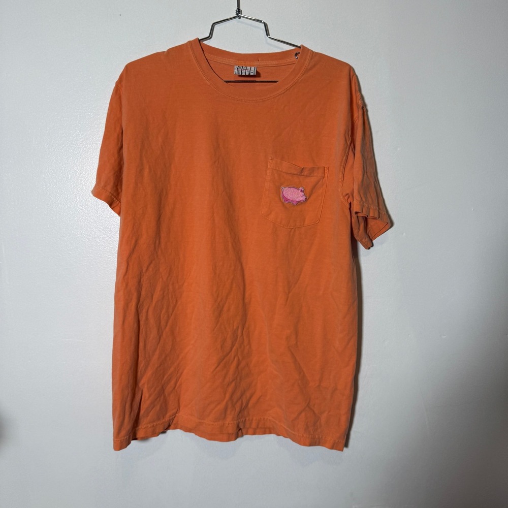 Glutny Pocket T-Shirt Mens Medium Orange Pig Logo Patch Short Sleeve